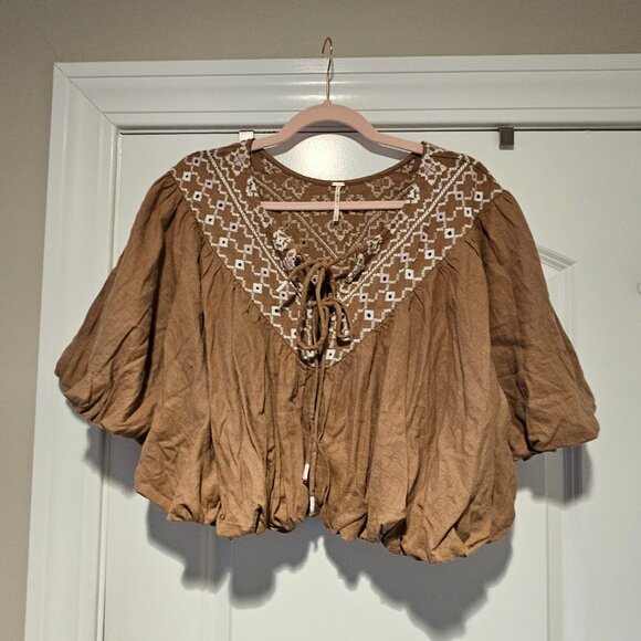 New Free People✨Joni Embroidered Top - Tan NWOT size XL MSRP $148 - Picture 11 of 12